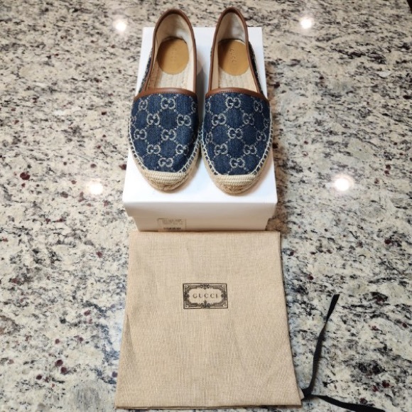 NEW GUCCI Denim GG Pillar Espadrilles Size 36.5 - Picture 2 of 11